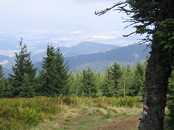 Kurz nach dem Velka Luka sieht man unten im Tal die Stadt St. Martin in der Turz