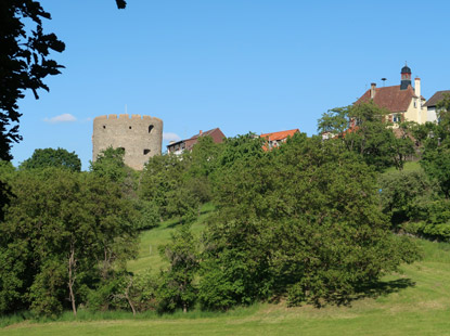 Alemannenweg: Blick vom Eselsbrunnen auf den Ort  Lichtenberg