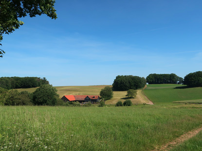 Alemannenweg Wnschbach: Alemannenweg  geht an den beiden Gehften vorbei