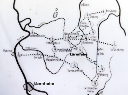 Alemannenweg Lrmfeuer: Die Alarmstationen im Odenwald