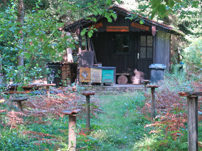 Zuchtverein Hirschhorn hat am Weg ein Biienenhaus und diverse Bienenstcke aufgestellt