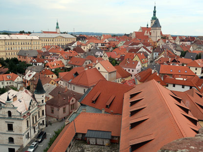 Blick vom Burgturm Kotnov auf die Altstadt von Tabor