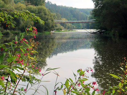 Blick ber den Fluss Lainsitz zurck auf die Kettenbrcke