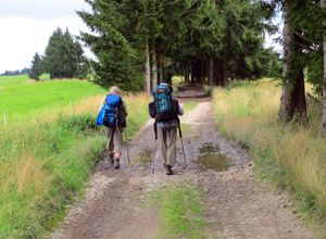 Wanderer unterwegs im Kaiserwald-Gebirge in Bhmen