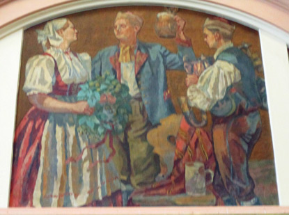 Wandbild in der Eingangshalle vom Pilsner Bahnhof