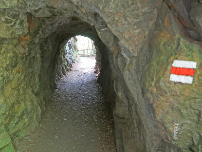 Extra fr den  Rieger-Pfad wurde ein 12 m langer Tunnel im Jahre 1909 in den Fels gesprengt