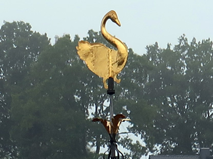 Eifelsteig Etape 3: Goldener Schwan als Spitze der ev. Kirche in Monschau