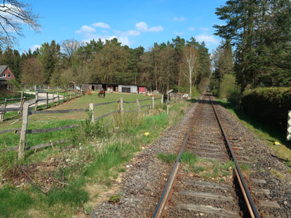 Heidschnuckenweg berquert eine Bahnlinie beim Ort Htzel