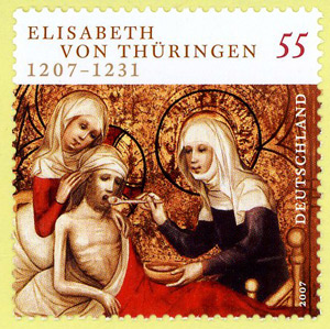 Briefmarke mit einer Abbildung der Heiligen Elisabeth