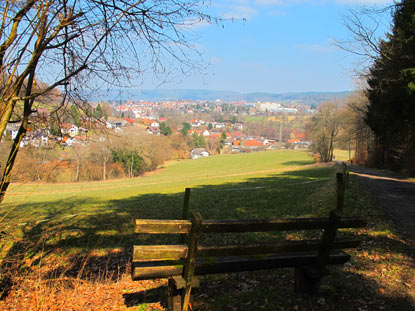 Der Hugenottenpfad fhrt von Gntersfrst hinunter auf den  Ort Erbach.