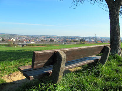 Letzter Blick  vom  Hugenottenpfad auf Sinsheim,  dem Zentrum des Kraichgaus. 