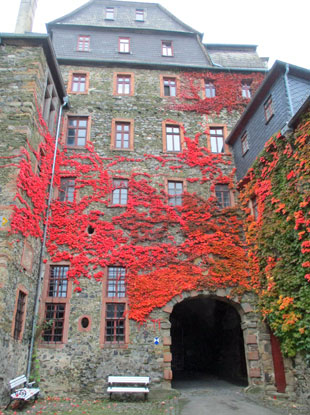 Blick vom Burghof auf den Weedenbau