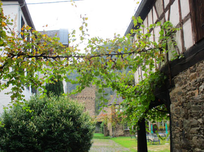 Innenhof vom Schloss Langenau. Die Gaststtte war in 2017 geschlossen.