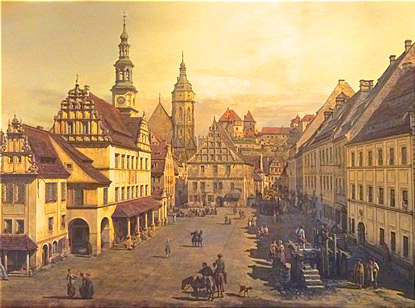 Malerweg: Der "Marktplatz von Pirna" gemalt vom Schsischen Hofmaler Canaletto (Bernardo Bellotto) im Jahre 1753