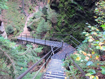 Die Dorfbachklamm zwischen Altendorf und dem Kirnitzschtal ist nur teilweise durch Leitern gesicher