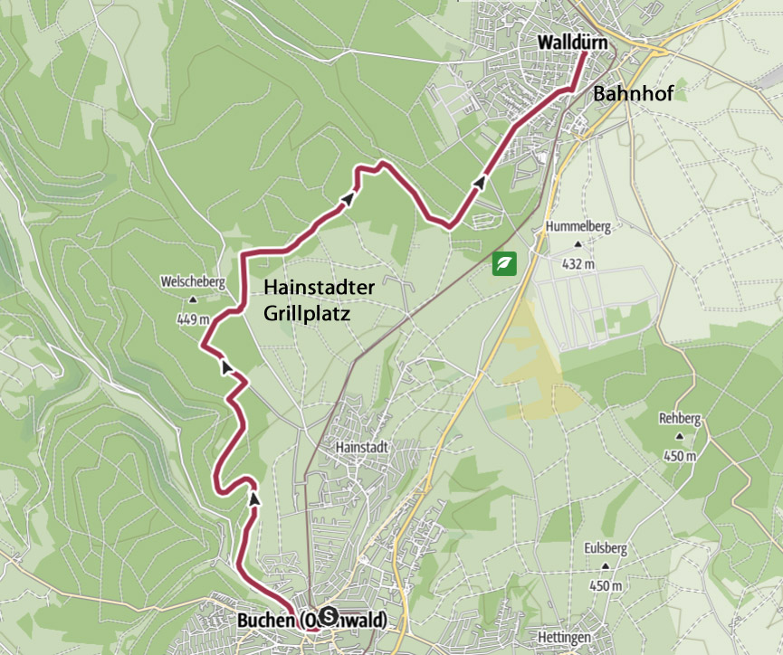 Landkarte vom Wanderweg  Buchen nach Walldrn