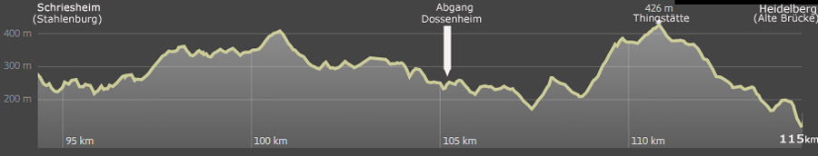 Hhenprofil des Burgensteigs von Heidelberg nach Schriesheim (ohne Zugangswege)