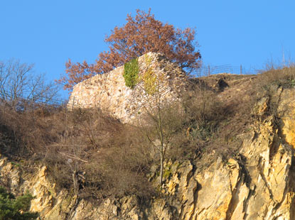 Blick auf die Schauenburg von Dossenheim. Seit 1982 werden durch die Arbeitsgemeinschaft Schauenburg Sicherungsarbeiten durchgefhrt.