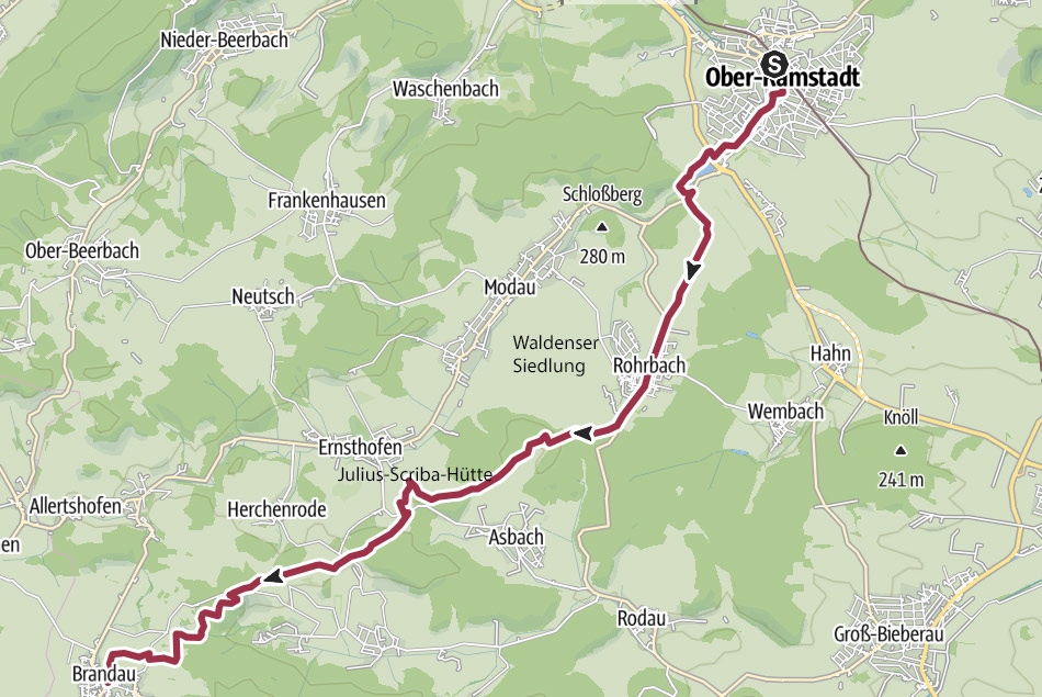 �berfsicht Wanderung  1. Etappe von Ober-Ramstadt nach Brandau im Odenwald