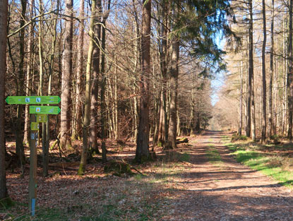 An diesem Wanderschild verluft die Grenze zwischen Hessen und Bayern