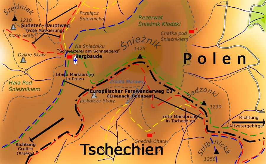 Umgebungskarte am Grossen Schneeberg im Glatzer Schneegebirge