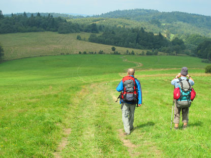 Der Wanderweg verluft durch eine offene Landschaft