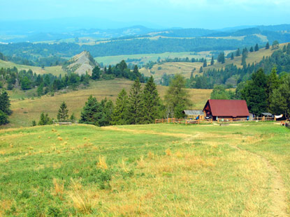 Blick oberhalb der Sennhtte in das fast waldlose Biała Woda (Weiwasser-Tal)