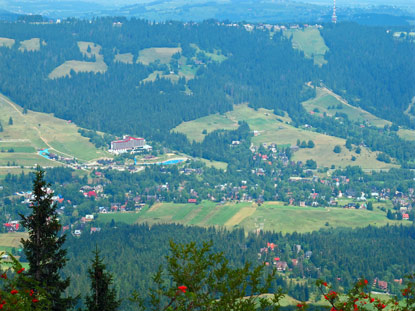 Aussicht von Sarnia Skala (1.376 m) auf Zakopane und den Hhenrcken Gubałwka