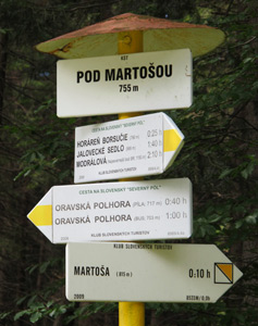 Hinweisschild am Pod Martošou (755 m) 