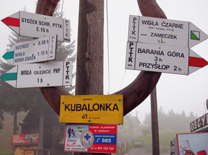 Der Pass Przełęcz Kubalonka im Regen