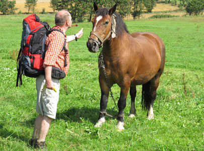 Felix verabschiedet sich in Grzędy Grne (Oberkonradswaldau). Unsere Wanderung durch das  Waldenburger Bergland kann beginnen