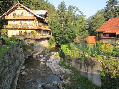 Blick von der Brcke auf die Wilczka (Wlfel) in  Międzygrze (Wlfelsgrund) 