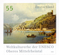 55 Cent Briefmarke Oberes Mittelrheintal aus der Serie Weltkulturerbe der UNESCO