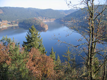 Blick vom Hermannsfelsen auf die Talsperre Hohenwarte