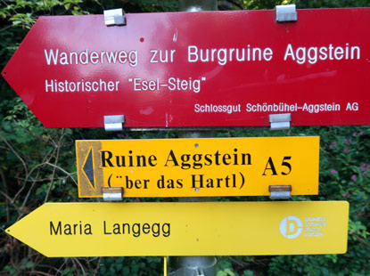 Hinweisschild Eselsteig zur Burgruine  Aggstein